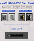 Type-C USB 3.0 XQD Card Reader supporting Sony G and M Series, Lexar 1400X and 2933X. Compatible for fast data transfer.