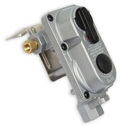 Flame King ACR-2a 2-stage auto-changeover propane regulator with metal body and brass inlet fitting for RVs and trailers