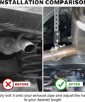 Installation comparison of Beefy Universal Exhaust Hanger Bracket For Cars And Trucks Flexible Swivel Muffler Tailpipe Hanger