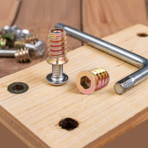 Rugged Wood Threaded Insert Nuts M6x15mm Hex Socket Drive 304 Stainless Steel Set Of 12 For Cabinets Desks Tables Chairs