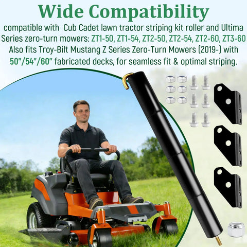 Man using Lawn Stripe Kit For Cub Cadet Z Series And Troy-Bilt Mustang Zero Turn Mowers 50, 54 And 60 Inch Decks