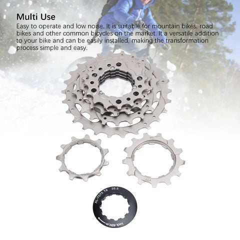 Six Speed Bike Freewheel Cassette for Mountain and Hybrid Bikes, threaded sprocket with hollow design and multiple cogs.