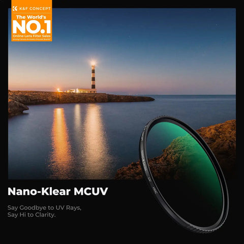 67mm MCUV Lens Protection Filter For Cameras over coastal landscape at dusk, ultra slim UV filter on camera lens