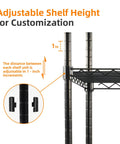 Five Tier Adjustable Metal Wire Shelving Unit With Leveling Feet Heavy Duty Pantry Organizer Rack For Kitchen Garage Laundry Office Black Built To Last And Able To Hold 350 Pounds Per Shelf, black steel post close-up, 1-inch shelf height increments