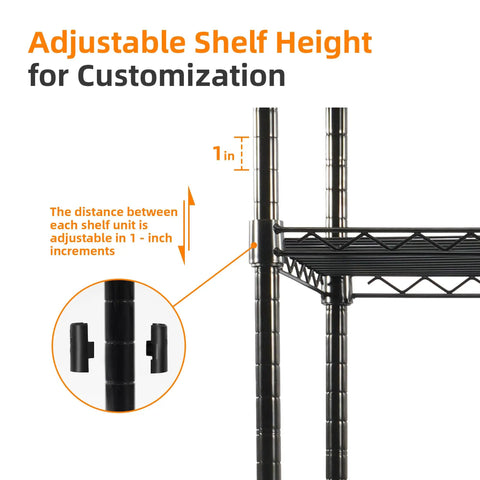 Five Tier Adjustable Metal Wire Shelving Unit With Leveling Feet Heavy Duty Pantry Organizer Rack For Kitchen Garage Laundry Office Black Built To Last And Able To Hold 350 Pounds Per Shelf, black steel post close-up, 1-inch shelf height increments