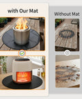 20 Inch Round Tabletop Fire Pit Mat Pro Grade Heat Resistant Silicone Countertop Protector with visible fire pit and stains
