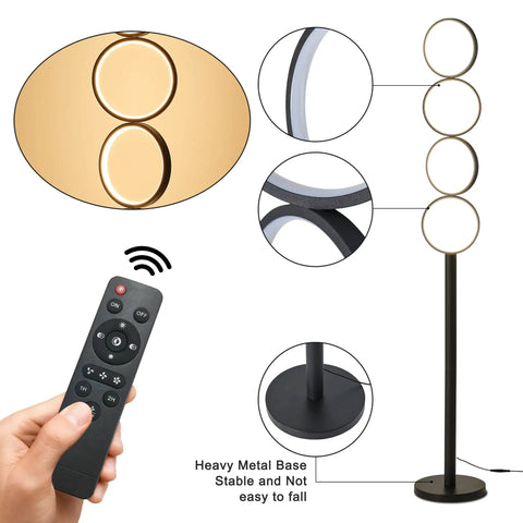 72W Dimmable LED Floor Lamp With Remote Control, Modern Black Standing Lamp for living room, remote and lamp details