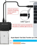 3 In 1 Universal Hard Drive Adapter For 2.5 And 3.5 Inch SATA IDE HDD SSD To USB 3.0 Reader, Up To 5Gbps, Fast Data Transfer, Backup And Recovery, Dual Head IDE 40 44 Pin, Supports CD DVD Optical Drives, USB Type-C cable connected to laptop