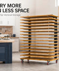 Built Tough 15 Tier Paint Drying Rack For Cabinet Doors And Wood Panels Heavy Duty Steel Rack with 15 shelves in a workshop.
