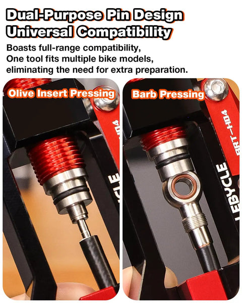 3 In 1 Hydraulic Brake Tool for Bikes showing olive insert pressing and barb pressing functions