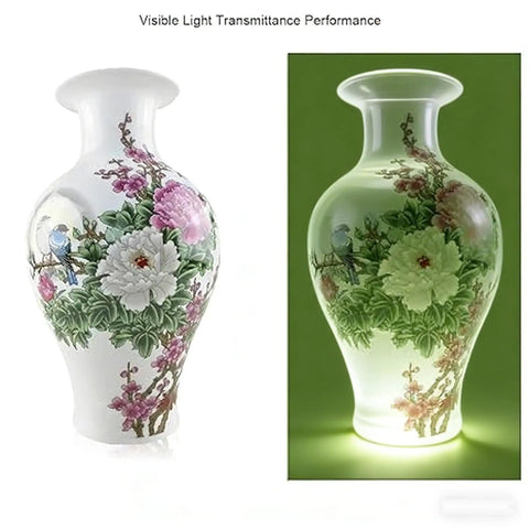 Visible Light Transmittance Performance of traditional ceramic vase with floral design, showcasing decorative art on both sides.