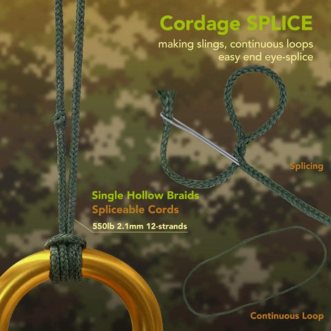 Braided Kevlar Paracord 1.1mm 200Lb Break Strength 30Ft Beefy Camo Green Tactical Cord example of splicing techniques