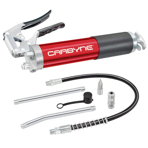 Beast 7500 PSI Pistol Grip Grease Gun With 18 Inch Hose Pro Grade Anodized Aluminum Barrel 3 Way Loading Straight And Angled Tubes Needle Nozzle And Coupler