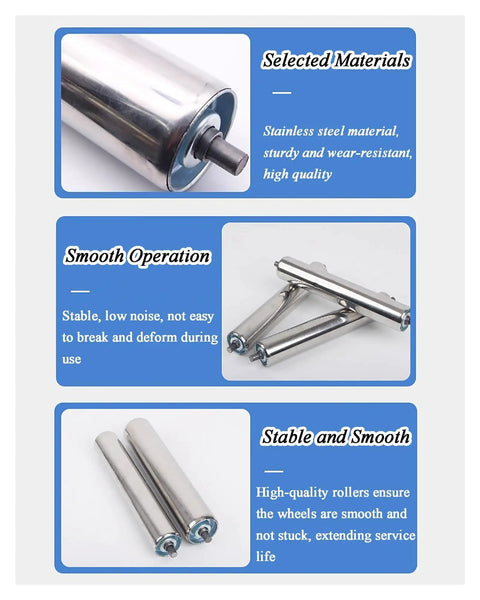 Heavy-Duty Stainless Steel Conveyor Rollers, showcasing 1-inch diameter and 39.4-inch length, designed for smooth operation.