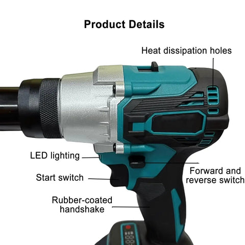 GFJYKDL Cordless Electric Oil Drum Sealer, Automatic Crimper Tool For 200L Barrels, showing LED lighting, heat dissipation, and controls.