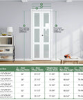 Space Saving Bifold Door For 30 By 80 Opening Preassembled White Frosted Glass Folding Barn Door With Concealed Hardware Kit Two Panel Wood Interior Sliding Closet Bifold Door Easy Assembly, measurements and dimensions shown.