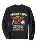 Real Deal Garage Humor Sweatshirt Designed For Mechanics Wife Featuring Wrench And Piston Graphic Classic Fit in black.