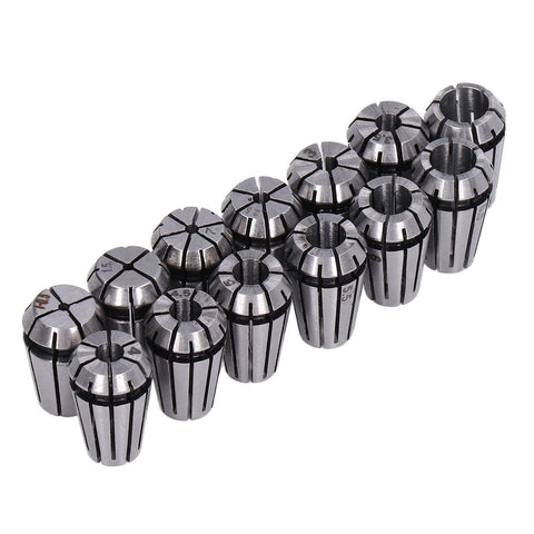 Close-up of 13 Piece ER11 Spring Collet Set 1mm to 7mm for Milling Lathe Chucks Upgraded Pro Grade Set with secure clamping
