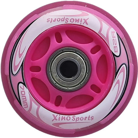 Close-up of Pink LED Inline Skate Replacement Wheel, 70mm, 82A Hardness with ABEC7 Bearing, featuring magnetic lights.