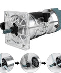 Pro Level 800W Palm Router Kit with 30,000 RPM see-through adjustable base and trim guides for woodworking.