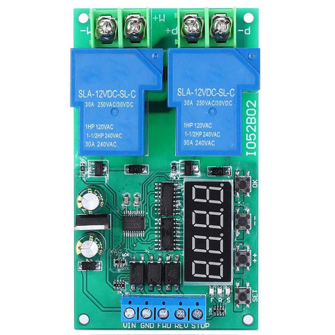 Beefy 30A 12V Multi Function Motor Controller With Metal Housing For Robotics And Automation Six Modes Low Standby Current About Seven Milliamp Custom Delay Settings High Reliability Easy Integration For DIY Projects, front view