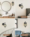 Lumestary 1 Piece Black Crystal Globe Wall Sconce, 1-Light Matte Black Finish Wall Sconce for Bathroom Bedroom Living Room in multiple settings.