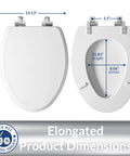 Toilet Seat With Chrome Hinges, Slow Close Wood Seat, Easy Install, Elongated White, Made In USA, fit dimensions 14.13x18.84 in