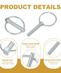 M10x50 Tractor Lynch Pin With Ring 8 Pack Built Tough Heavy Duty Lock Pin Clips Kit For Tractors Trailers Farm Trucks And Mowers Carbon Steel Durable Silver Tone Finish, carbon steel shaft with ring