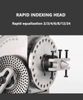 Rock Solid Three Jaw Chuck And Precision Dividing Head Kit With Smooth Rotary Indexing Table and Heavy Duty Tailstock close-up of rapid indexing head.