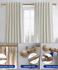 Heavy Duty Adjustable Wood Curtain Rods 1 Inch Diameter 48 to 86 Inches with Imitation Wood Grain Leaf Pattern Finials for Windows