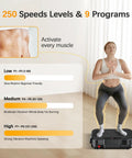 Woman using Vibration Plate Exercise Machine For Home Workouts No Gym Needed Platform With 250 Speeds And 500 Lb Capacity