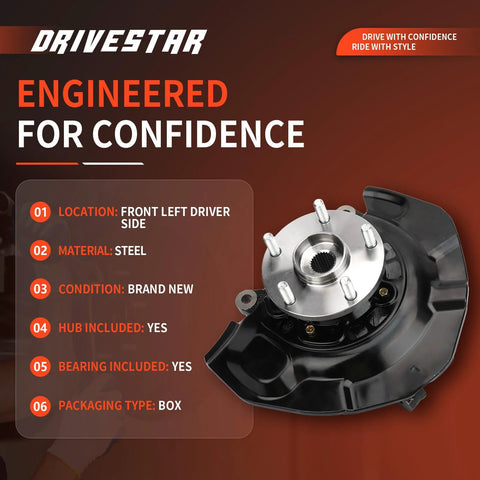 Front Steering Knuckle And Wheel Bearing Hub Assembly Left Driver Side For 2007 2009 Toyota Camry 2.4L L4 Ready To Roll Direct Fit