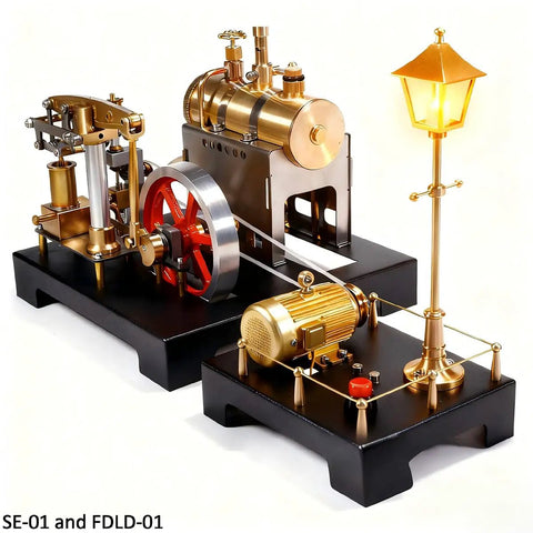 Full Metal Beam Steam Engine Model Kit With Horizontal Boiler And Centrifugal Regulator For DIY Assembly, Educational Physics Fun For Adults, Science Nerds, History Buffs, And Steam Power Hobbyists with lamp