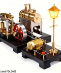 Full Metal Steam Engine Kit With Boiler 85 Piece DIY Assembly Stationary Model Includes Steam Generator And Lamp Scene Display Realistic Power Plant Style Build For Gearheads And Gift Givers, black base and brass lamp