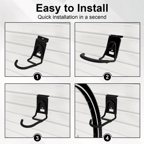Installation process of Slatwall Bike Hooks Heavy Duty PVC Coated Wall Mount Vertical Bicycle Storage Rack Four Pack