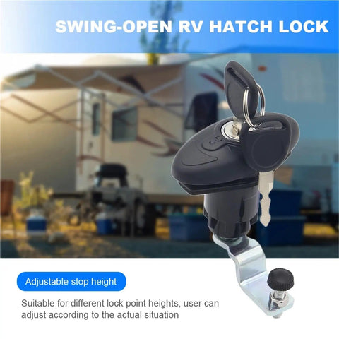 Close-up of push button cabinet cam lock latch with zinc alloy build IP65 waterproof for RVs, yachts, and boats.