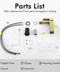 Brushed Gold Single Hole Bathroom Faucet With Modern Vanity Style, Single Handle, Stainless Steel, parts and accessories layout