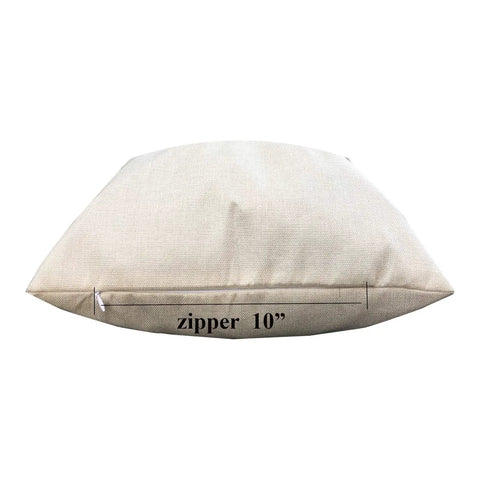 4 Pack Sublimation Linen Pillow Covers 18x18 Inches, Invisible Zipper, close-up, beige linen cushion, zipper detail, no insert