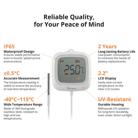 Waterproof Zigbee Temperature Sensor With 1.5M Stainless Steel Probe LCD Display And App Monitoring -40 To 115 C Range on wall