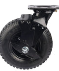 8 Inch Pneumatic Rubber Caster Wheel Featuring Secure Side Brake Heavy Duty Workhorse For Hotel Luggage Cart Universal Flanged Track Design