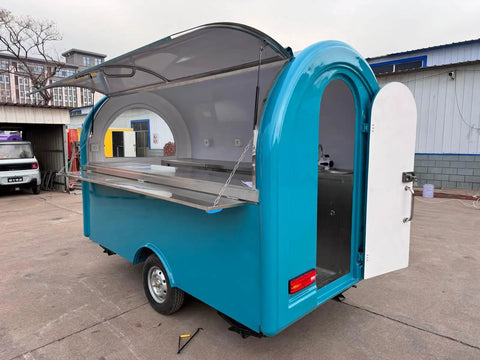Custom Designed Concession Food Truck Trailer With Turnkey Kitchen Layout And Heavy Duty Stainless Steel Body, rear view angle.
