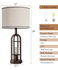Farmhouse Style Table Lamps Set Of 2, 28 Inch Tall, 3 Way Dimmable Touch Lamps With Dual USB Ports, nightstand bedside lighting.
