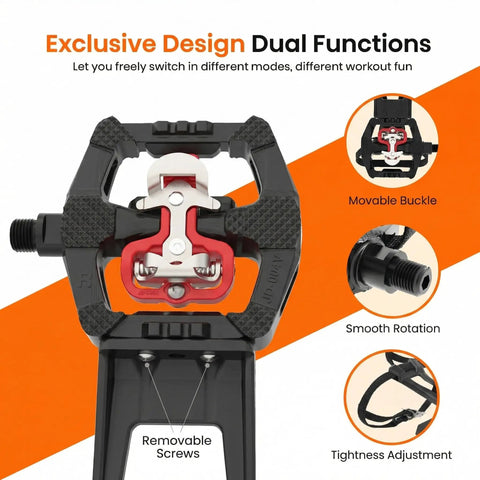 Dual Function SPD Bike Pedals With Toe Cages And Straps Nine Sixteenth Inch Alloy Spindle For Indoor Cycling Spin Mountain And Road Bikes, Compatible With Peloton And Other Popular Brands with design features