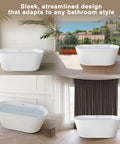 Hella Spacious Freestanding Acrylic Bathtub, Gloss White Stand Alone Soaker With Smooth Double Wall Insulation, Sweet No Hassle Installation, Top Shelf Bathroom Vibe And Slick Chrome Drain For Ultimate Chill Vibes in various stylish settings.