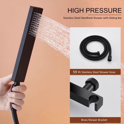 Black Wall Mounted Tub Faucet With Handheld Spray Waterfall Spout Set For Your Bathroom Renovation Sleek Modern Design