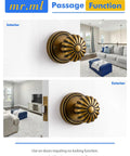 Antique Brass Passage Door Knob For Interior Doors No Lock Needed, Vintage Aluminum Alloy Knob close-up on a white door