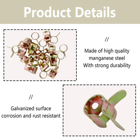 20 Piece One Quarter Inch Spring Band Fuel Hose Clamps Silicone Vacuum Water Pipe Clip Fasteners For Six Point Five To Seven Point One Millimeter Outer Diameter Hoses Openable Pliers Style Tube Clamps For Automotive And DIY Use in galvanized manganese steel