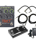 Trio Plus Band Creator Looper Pedal With FS3X Footswitch, 4 Cables And Power Supply displayed with accessories