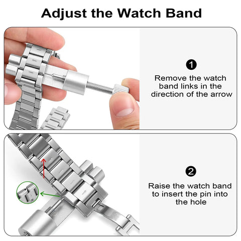 Watch Link Removal Kit With Six Extra Pins And Hammer For Easy Bracelet Removal And Band Size Adjustment
