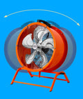 Built Like A Tank 20 Inch Heavy Duty Industrial Floor Fan With Oscillating Head pumping raw high velocity airflow, showing orange steel housing.